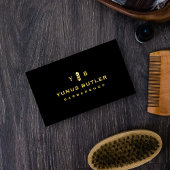 バーバーショップモノグラム金ゴールド理容師ポールロゴ 名刺