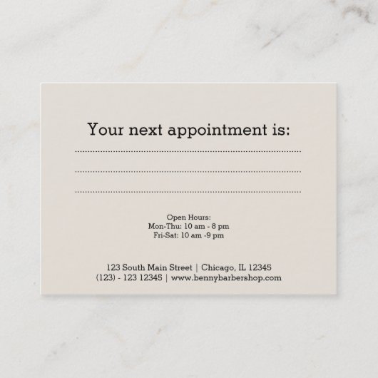 バーバーショップレザールックアポイントメントカード 予約カード (裏面)