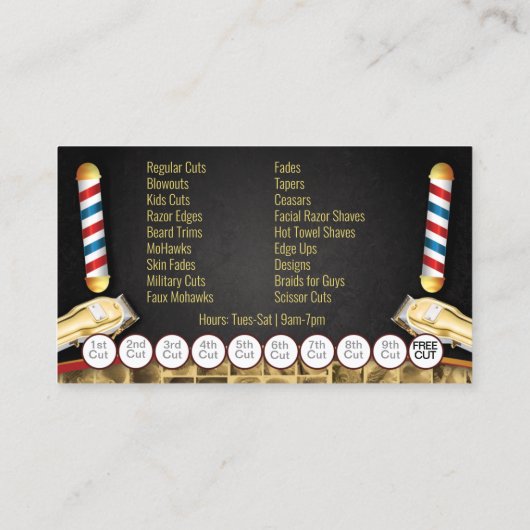 バーバーショップロイヤリティカード(理容師ポールとクリッパー) 名刺 (裏面)