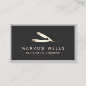 バーバーショップ理容師ブラックストレートカミソリアポイントメント 名刺 (正面)