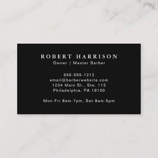 バーバーショップ理容師プロフェッショナルブラック 名刺 (裏面)