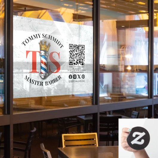 バーバーショップ ロイヤルクラウン バーバー ポール ヘアサロン QR ウィンドウサイン (レストラン窓)