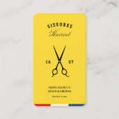 バーバーバーショップシザーズブラックイエローレッドモダンブルー 名刺 (正面)