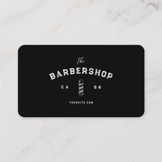 バーバーバーショップブラックグレーポール理容師ヴィンテージ 名刺 (正面)