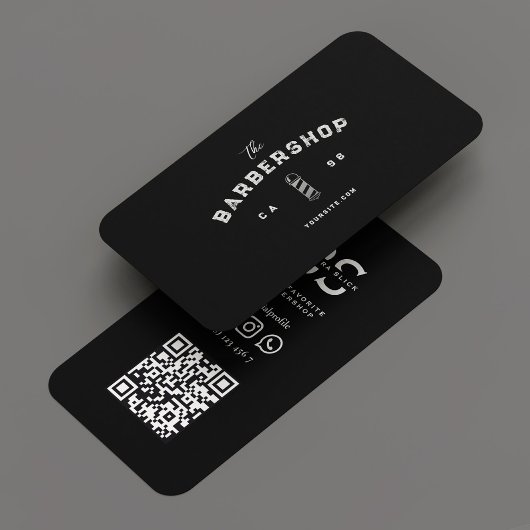 バーバーバーショップブラックグレーポール理容師ヴィンテージ 名刺