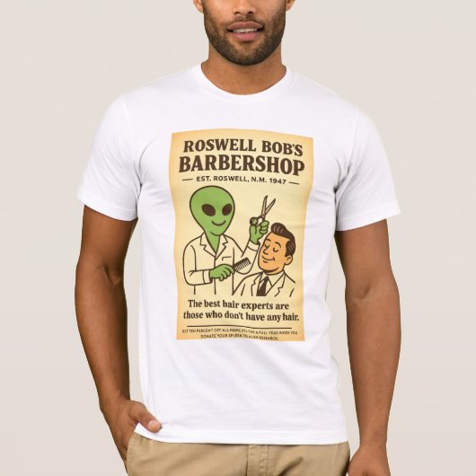 バーバーバーショップヘアドレッサーロズウェルエイリアン1950のレトロ Tシャツ (正面)