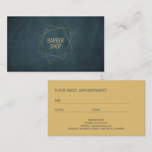 バーバーバーショップラグジュアリーネイビー金ゴールドアポイントメントテンプレート 予約カード (正面/裏面)