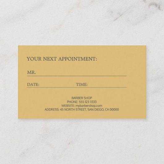 バーバーバーショップラグジュアリーネイビー金ゴールドアポイントメントテンプレート 予約カード (裏面)