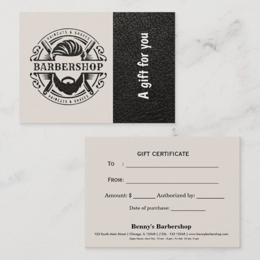 バーバーバーショップレザールックギフト証明書 割引カード (正面/裏面)