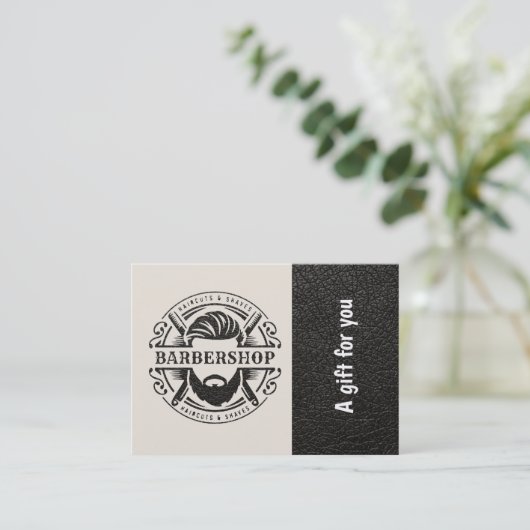 バーバーバーショップレザールックギフト証明書 割引カード (スタンド正面)