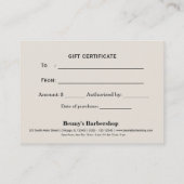 バーバーバーショップレザールックギフト証明書 割引カード (裏面)