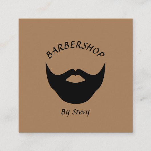 バーバーバーショップ美容師タイポグラフィブラウン&ブラック スクエア名刺 (正面)