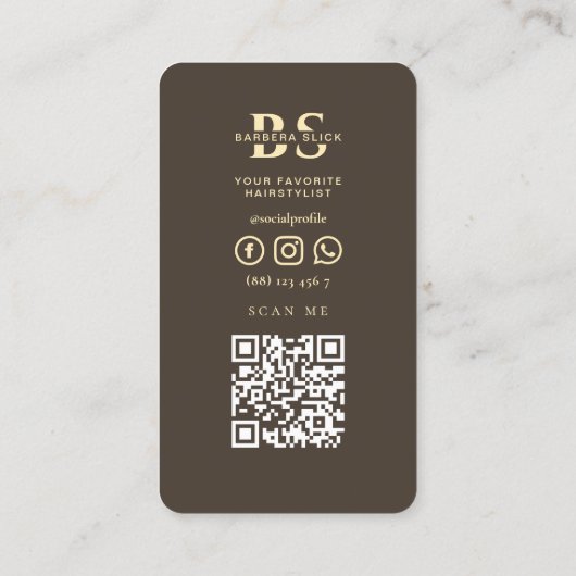 バーバーバーショップ金ゴールド理容師ポールモノグラム 名刺 (裏面)