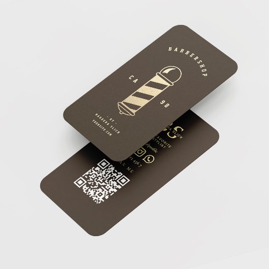 バーバーバーショップ金ゴールド理容師ポールモノグラム 名刺