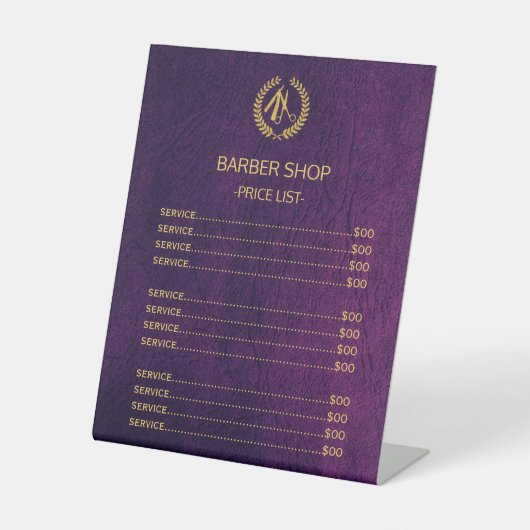 バーバーフェイクショップパープルレザー価格リストサービス 台座サイン (正面)