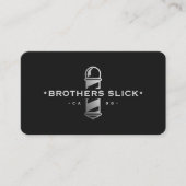 バーバーモダンショップ理容師シルバーポールロイヤリティブラック 名刺 (正面)