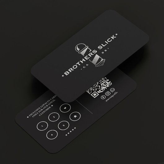 バーバーモダンショップ理容師シルバーポールロイヤリティブラック 名刺