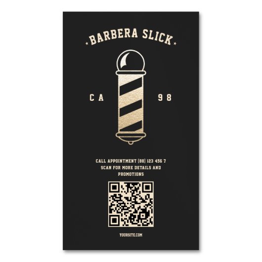 バーバーモダンショップ理容師ポールヘアスタイリストQR マグネット名刺 (正面縦)