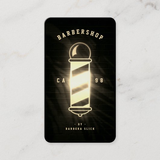 バーバーモダンショップ理容師ポール理容師金ゴールド 名刺 (正面)