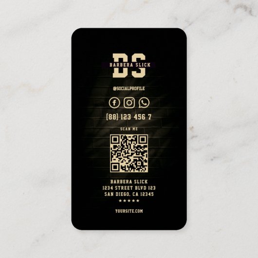 バーバーモダンショップ理容師ポール理容師金ゴールド 名刺 (裏面)