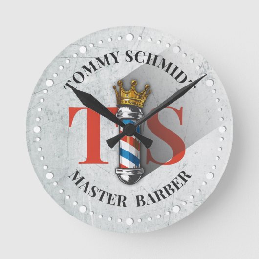 バーバー ヘアー ショップ キング クラウン バーバー ポール ヘアー サロン ラウンド壁時計 (正面)
