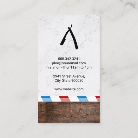 バーバー ポール | 木材と大理石 名刺 (裏面)