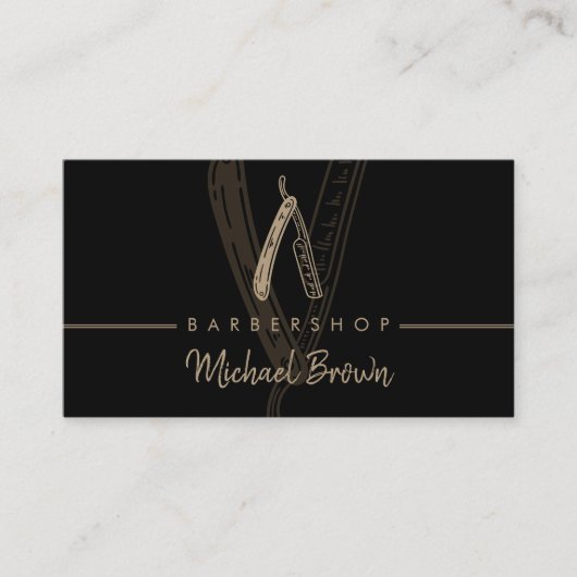 バーバー ロゴ ストレート カミソリ 名刺 (正面)
