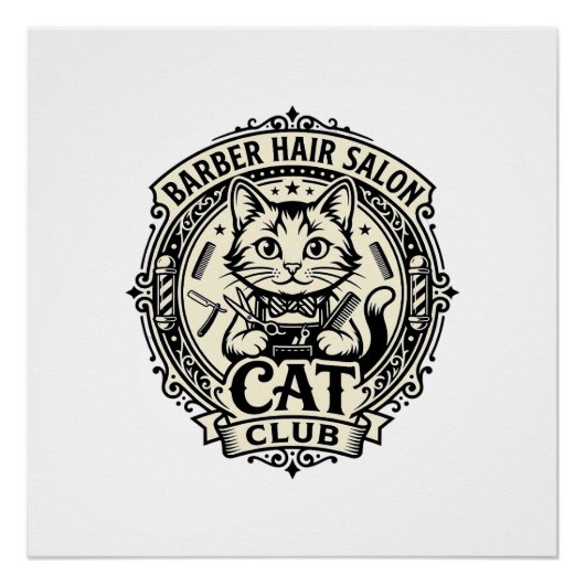 バーバー 床屋 ネコ ねこ 可愛い グラフィック - バーバー H ポスター (正面)