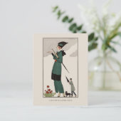 バービアグリーンスーツフランスのヴィンテージファッション ポストカード (スタンド正面)