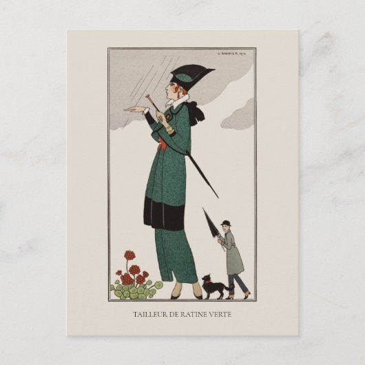 バービアグリーンスーツフランスのヴィンテージファッション ポストカード (正面)
