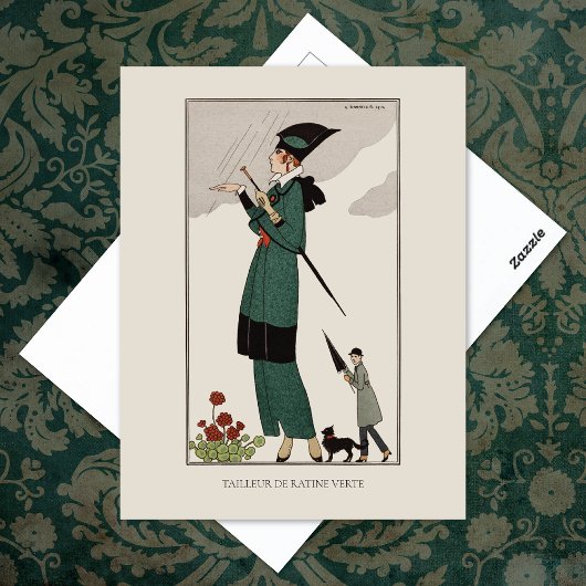 バービアグリーンスーツフランスのヴィンテージファッション ポストカード