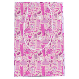 バービパーソナライズされたーコアピンクとホットピンクファッション ミディアムペーパーバッグ