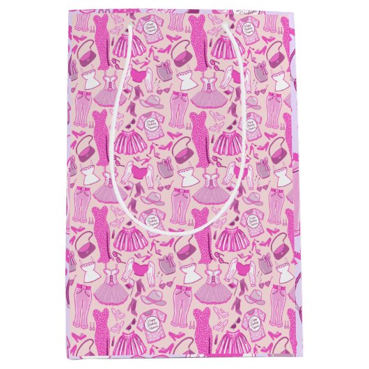 バービパーソナライズされたーコアピンクとホットピンクファッション ミディアムペーパーバッグ (正面)