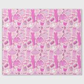 バービパーソナライズされたーコアピンクとホットピンクファッション ラッピングペーパー (フラット)