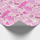 バービパーソナライズされたーコアピンクとホットピンクファッション ラッピングペーパー (角)
