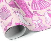 バービパーソナライズされたーコアピンクとホットピンクファッション ラッピングペーパー (ロールコーナー)