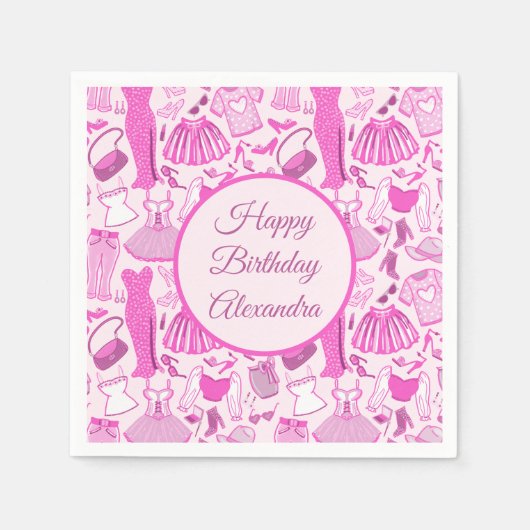バービーコアピンクとホットピンクのファッションパターン スタンダードカクテルナプキン (正面)