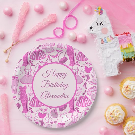 バービーコアピンクとホットピンクのファッションパターン ペーパープレート (パーティー)