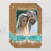 バーフェイクラップ、レース、ボウフォトウエディング招待-アクア 招待状 (正面/裏面)