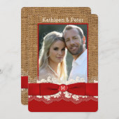 バーフェイクラップ，レース，ボウフォトウエディング招待，レッド3 招待状 (正面/裏面)