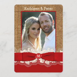 バーフェイクラップ，レース，ボウフォトウエディング招待，レッド3 招待状