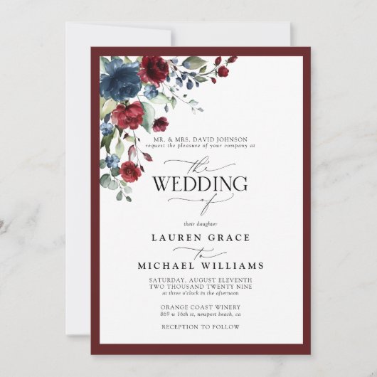 バーフォーマルグンディと海軍のフローラ水の色のスクリプト 招待状 (正面)