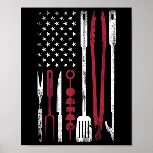 バーベキューおもしろいスモーク米国国旗Bbqツールの7月4日 ポスター (正面)