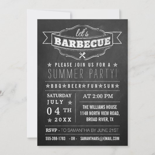 バーベキューしよう!シャルボードタイポグラフィサマーパーティー 招待状 (正面)