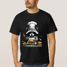 バーベキューでバンズをひっくり返す面白いアライグマ Tシャツ