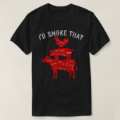バーベキューでバーベキューを焼くBBQスモーカーギフトのID煙 Tシャツ (デザイン正面)