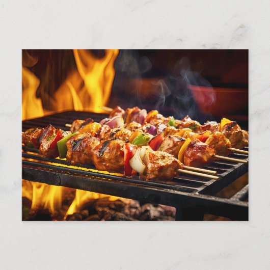 バーベキューで焼いたシャシュリックの串 ポストカード (正面)