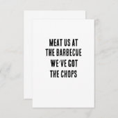 バーベキューで私たちに肉を入れる – 私たちはチョップ得を持っている サンキューカード (正面/裏面)