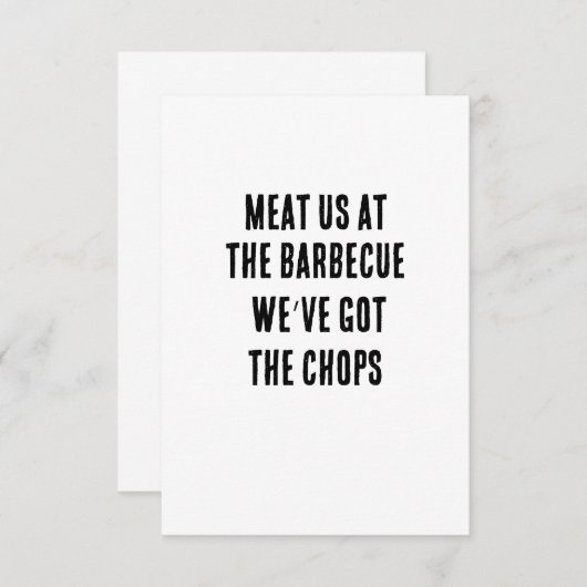 バーベキューで私たちに肉を入れる – 私たちはチョップ得を持っている サンキューカード (正面/裏面)