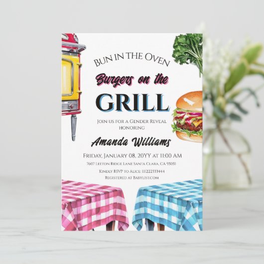 バーベキューのグリルでオーブンでパンBBQジェンダーリビール 招待状 (スタンド正面)